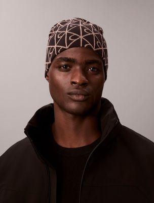 black aop emblem logo beanie for men calvin klein