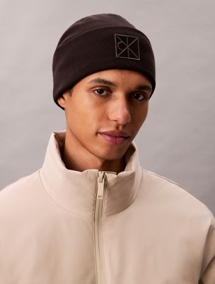 black emblem logo beanie for men calvin klein