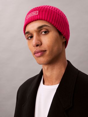 petunia pink cotton cashmere blend beanie for men calvin klein