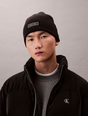 black czapka z mieszanki bawełny z kaszmirem dla mężczyźni - calvin klein