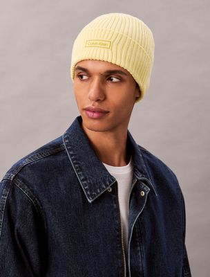 chartreuse melon cotton cashmere blend beanie for men calvin klein