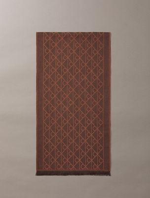 brown wool blend emblem logo scarf for men calvin klein