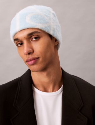 palest blue aop warm wool blend logo beanie for men calvin klein