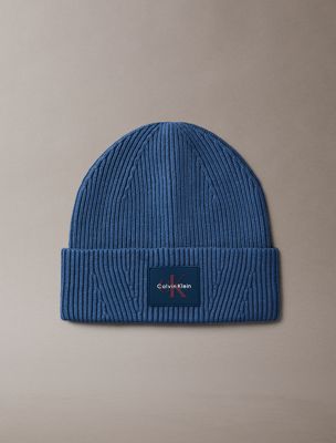blue signature logo beanie for men calvin klein