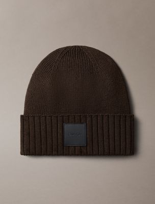 brown wool cashmere blend beanie for men calvin klein