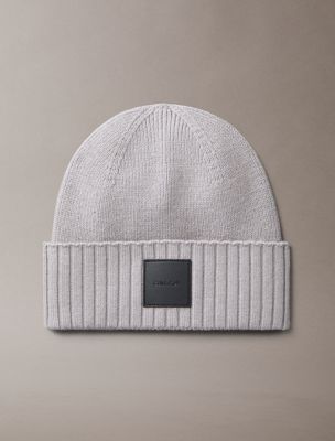 grey wool cashmere blend beanie for men calvin klein