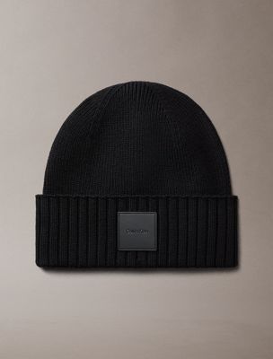 black wool cashmere blend beanie for men calvin klein