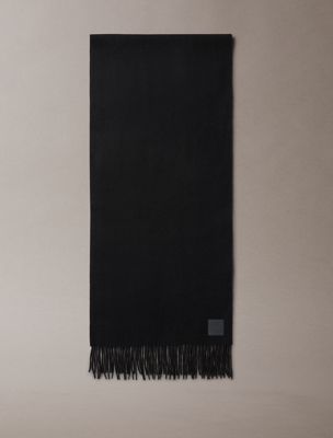 black wool leather badge scarf for men calvin klein