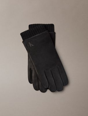 gants tactiles en cuir doux black pour hommes calvin klein