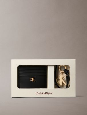 black monogram hardware card holder and key fob set for women calvin klein