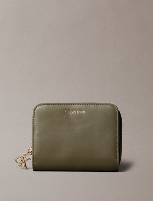 green leather rfid monogram charm wallet for women calvin klein