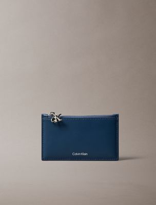 blue leather rfid charm zip cardholder for women calvin klein
