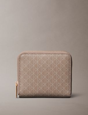 brown rfid square zip-around logo wallet for women calvin klein