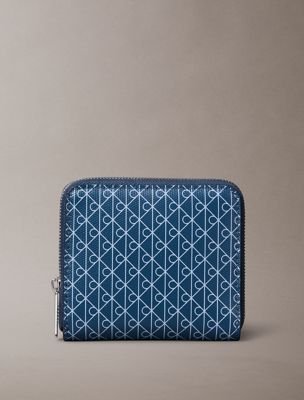 blue rfid square zip-around logo wallet for women calvin klein