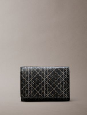 black allover emblem logo trifold wallet for women calvin klein
