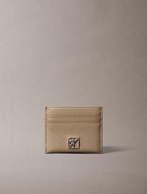 brown full-grain leather rfid emblem cardholder for women calvin klein