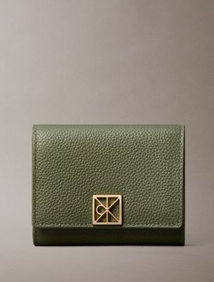 green full-grain leather rfid trifold wallet for women calvin klein