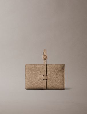 brown pebbled leather rfid wrist strap wallet for women calvin klein