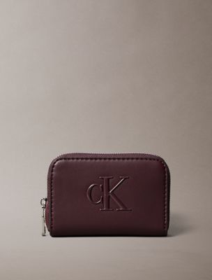brown embossed monogram zip wallet for women calvin klein