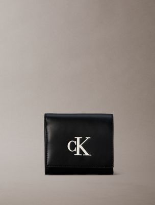 black embossed monogram bifold wallet for women calvin klein