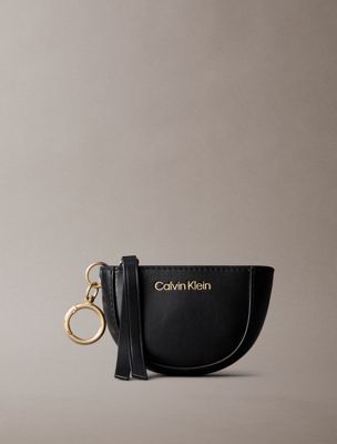 black leather logo mini zip pouch bag charm for women calvin klein