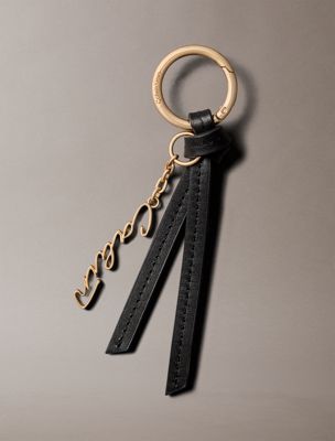 black leather knotted tassel logo bag charm for women calvin klein