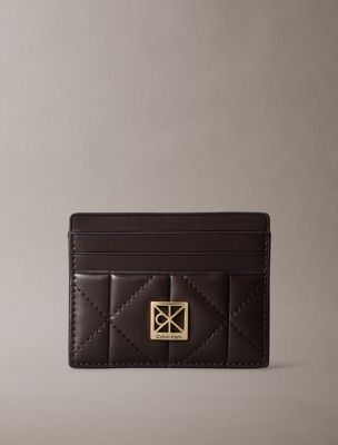 brown quilted rfid emblem logo cardholder for women calvin klein