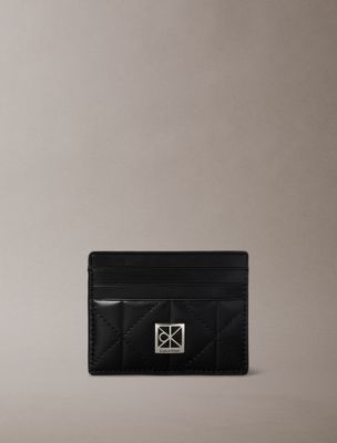 black quilted rfid emblem logo cardholder for women calvin klein