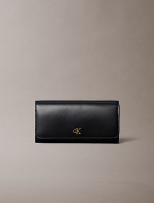 black leather rfid monogram longfold wallet for women calvin klein