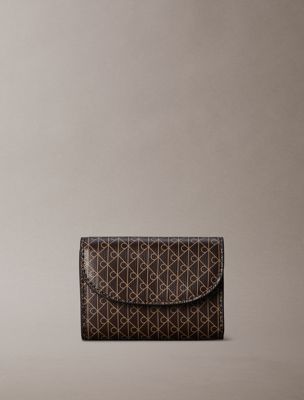 brown allover emblem logo coin wallet for women calvin klein