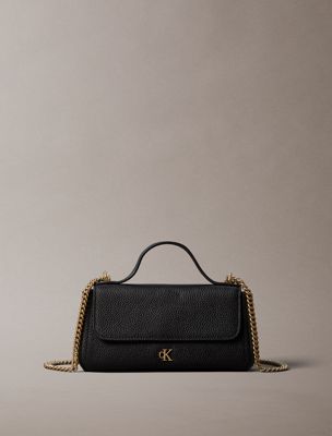 black leather monogram chain clutch bag for women calvin klein