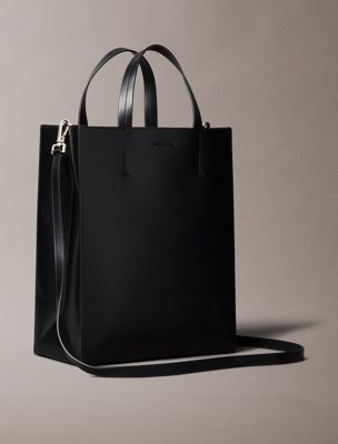 black small leather tote bag for women calvin klein