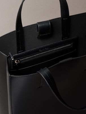 black small leather tote bag for women calvin klein