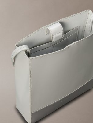 grey leather crossbody tote bag for women calvin klein