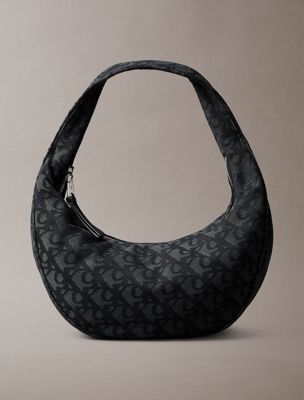 black logo jacquard hobo bag for women 