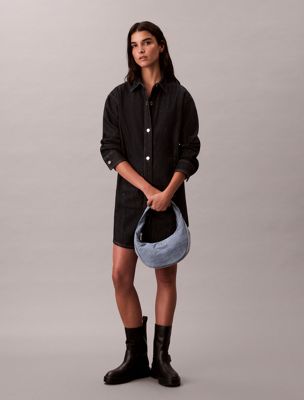 denim kleine denim-hobo-bag für damen - calvin klein