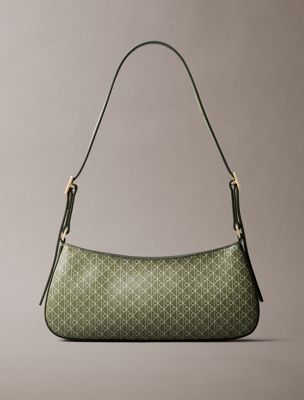 green mała powlekana torba na ramię z herbowym logo dla kobiety - calvin klein