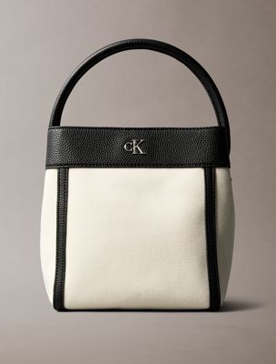 beige cotton canvas bucket bag for women calvin klein
