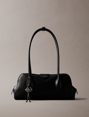 black trio compartment shoulder bag for women calvin klein