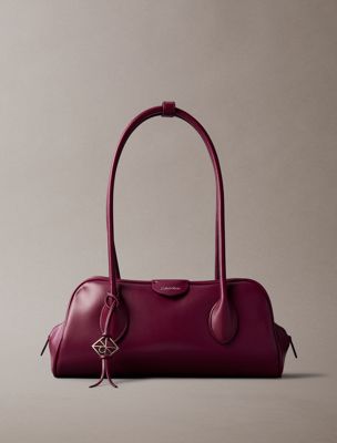 purple trio compartment shoulder bag for women calvin klein