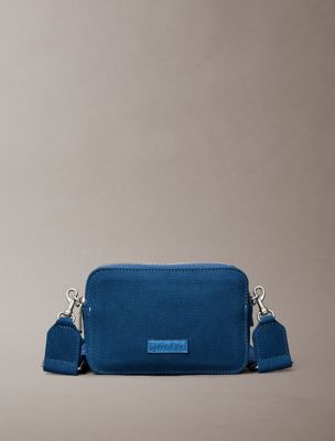 blue canvas crossbody camera bag for women calvin klein
