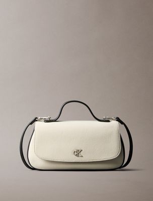 beige cotton canvas top handle shoulder bag for women calvin klein