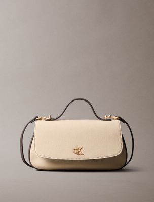 beige cotton canvas top handle shoulder bag for women calvin klein