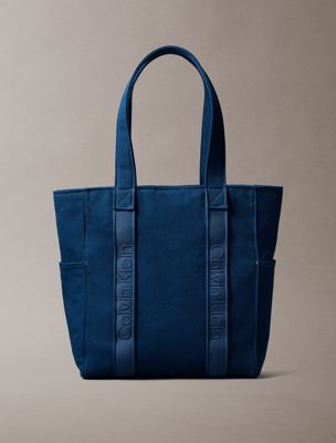 blue canvas jacquard logo tote bag for women calvin klein