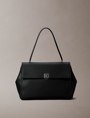 black pebble grain satchel bag for women calvin klein