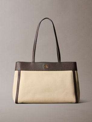 beige shopper aus baumwoll-canvas für damen - calvin klein