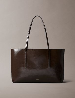 brown glossy foil logo tote bag for women calvin klein