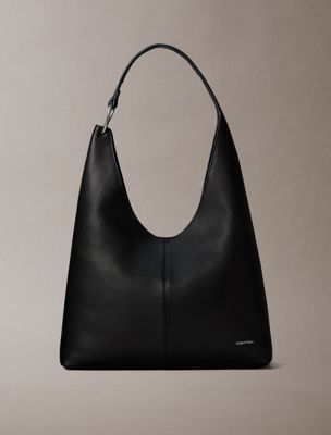 black slouchy leather medium shoulder bag for women calvin klein