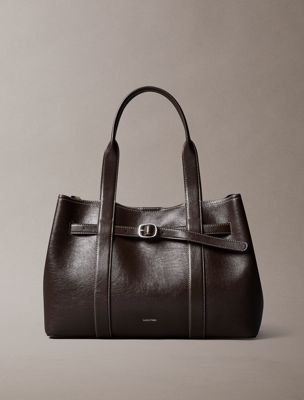 brown buckle laptop tote bag for women calvin klein