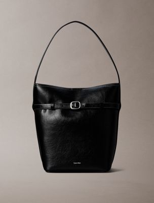black buckle laptop bucket bag for women calvin klein
